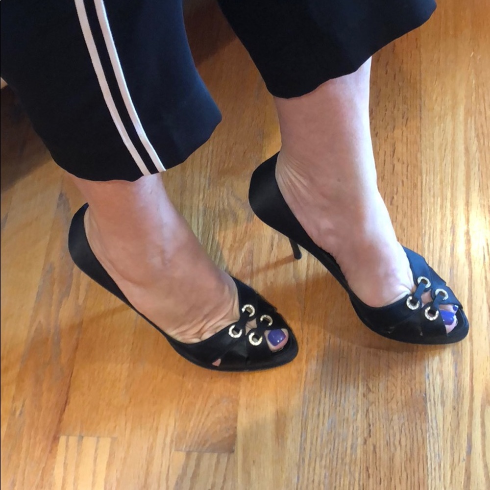 Escada Black with gold crystal pumps 37.5